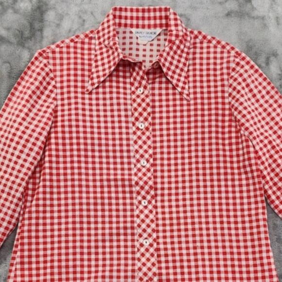 Vintage 70s Avon Family Fashions Top Women M Red White Check Gingham Long Sleeve - Picture 2 of 10